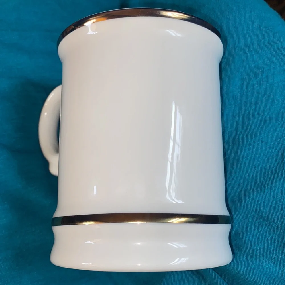 Williams Sonoma Gold Rimmed and Trim Monogramed “N” Coffee/Tea Mug -Holds 16oz
